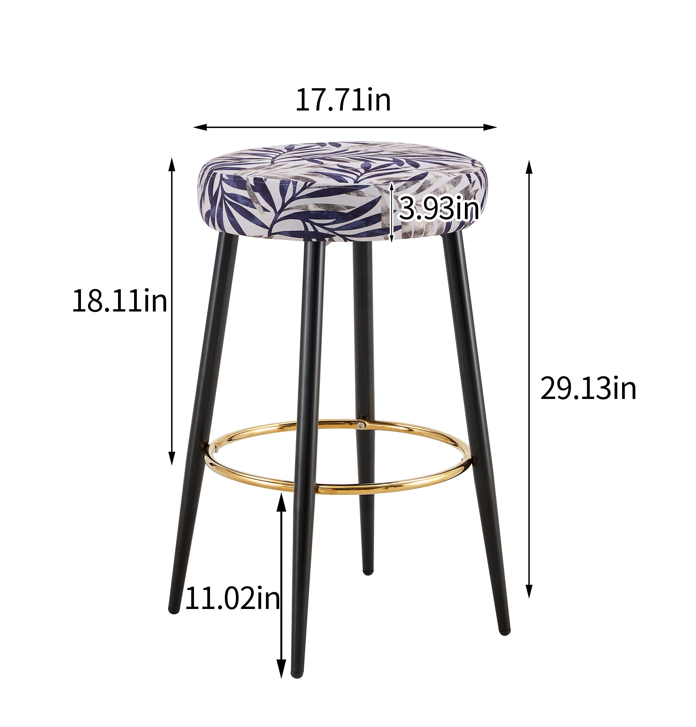 2 Pack Counter Height Bar Stools - 24 Inch PU Upholstered Dining Chairs with Golden Footrest, Velvet Silver Leaves Design for Kitchen Island, Coffee Shop, Home Bar & Balcony - Modern Kitchen Stools for Dining & Entertaining