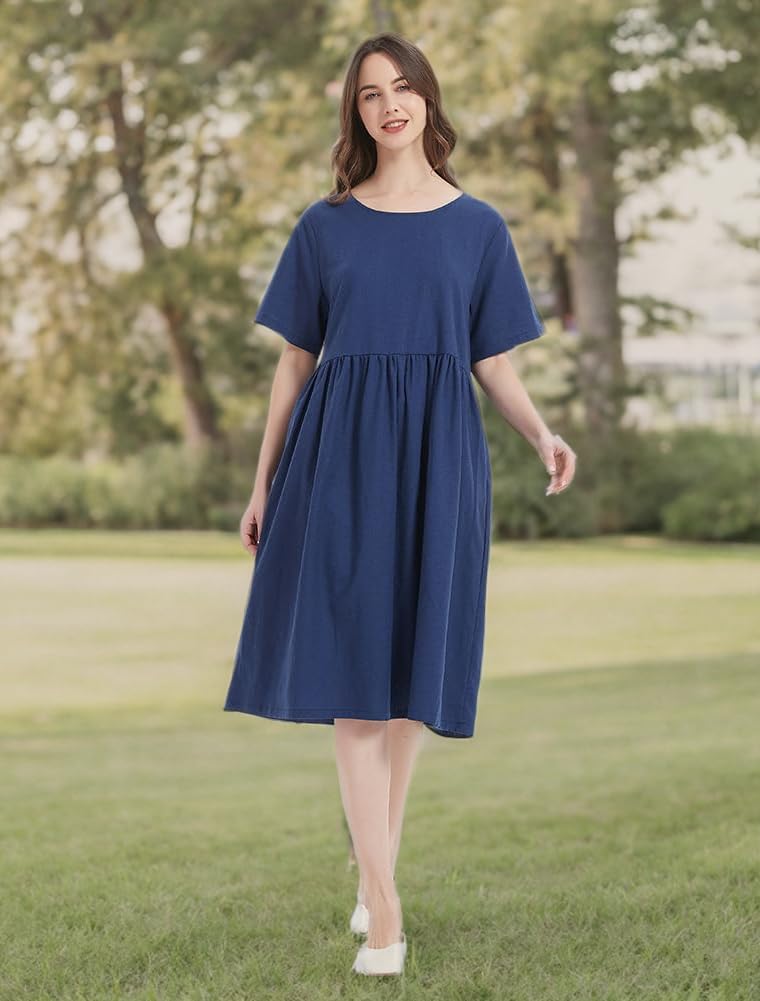 Minibee Women's Linen Tunic Summer Dress - Breathable Casual Midi Dress with Pockets | Perfect for Beach, Vacation & Everyday Wear