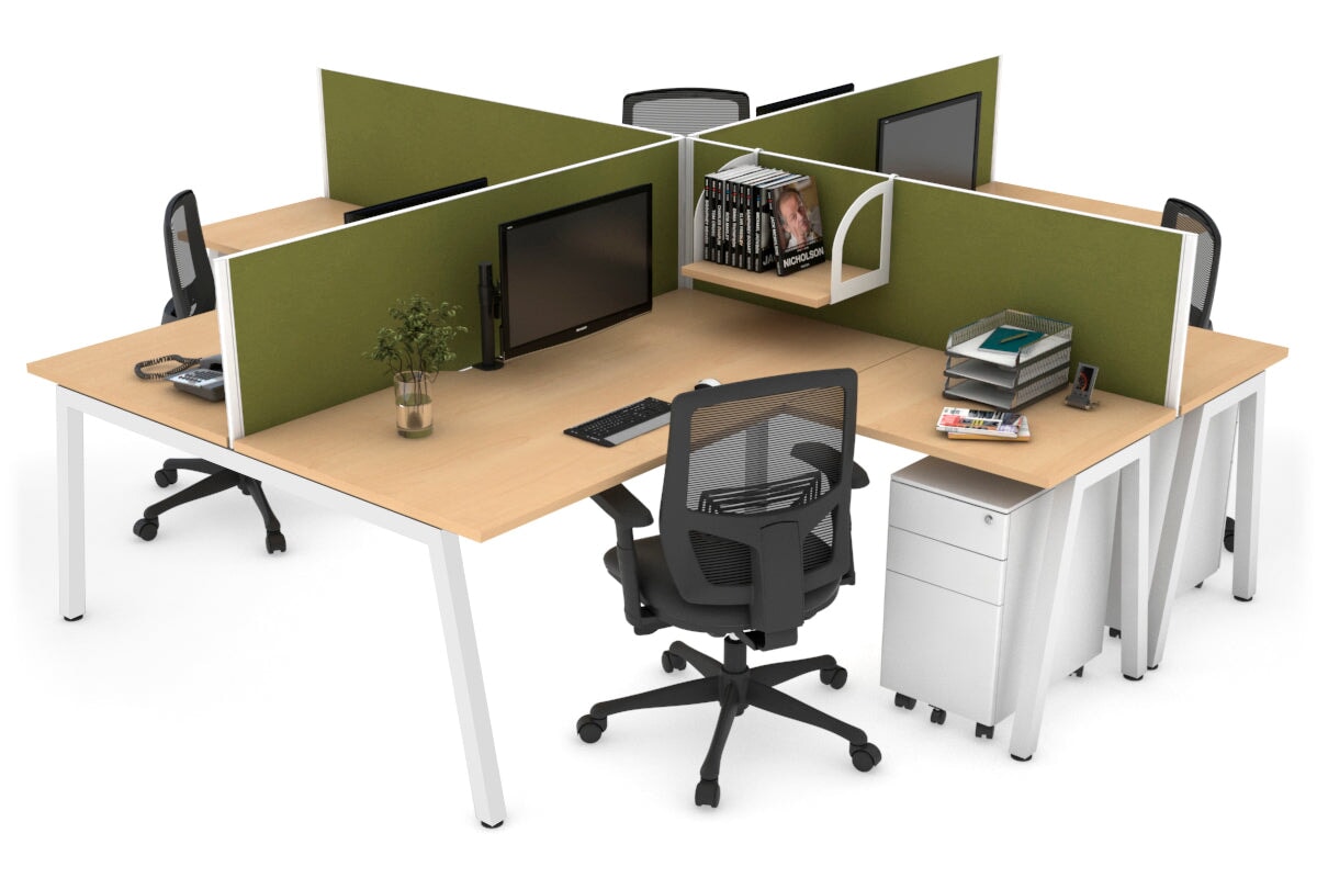 Quadro A Legs 4-Person Corner Workstation Desk - 1600L x 1800W with Cable Management - Modern Office & Home Workspace Solution for Professionals