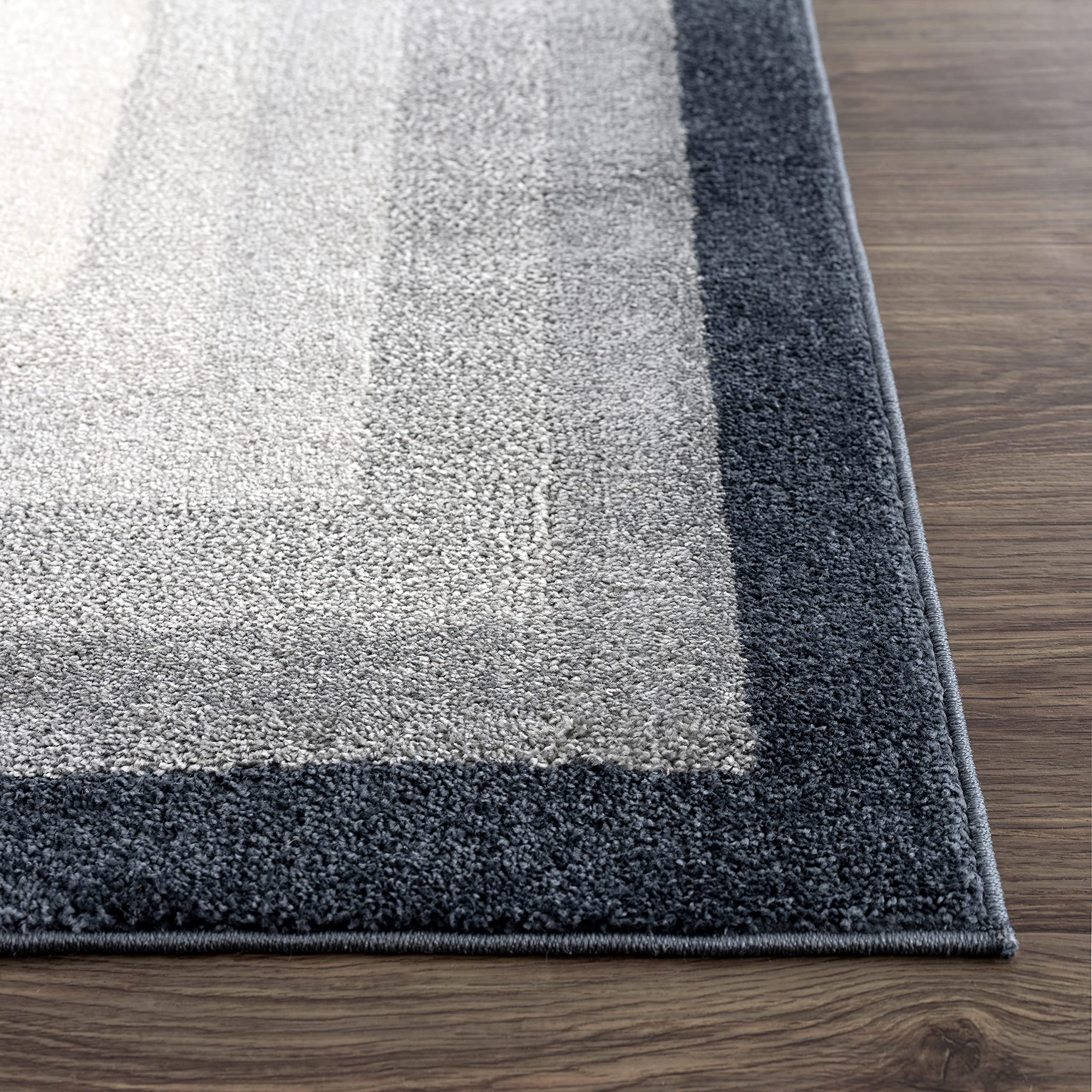 Abani Ivory Area Rug with Contemporary Tonal Grey Border - Modern 6’ x 9’ Dining Room Rug for Under Table - Soft Living Room Carpet, Bedroom Decor, Home Office Floor Mat