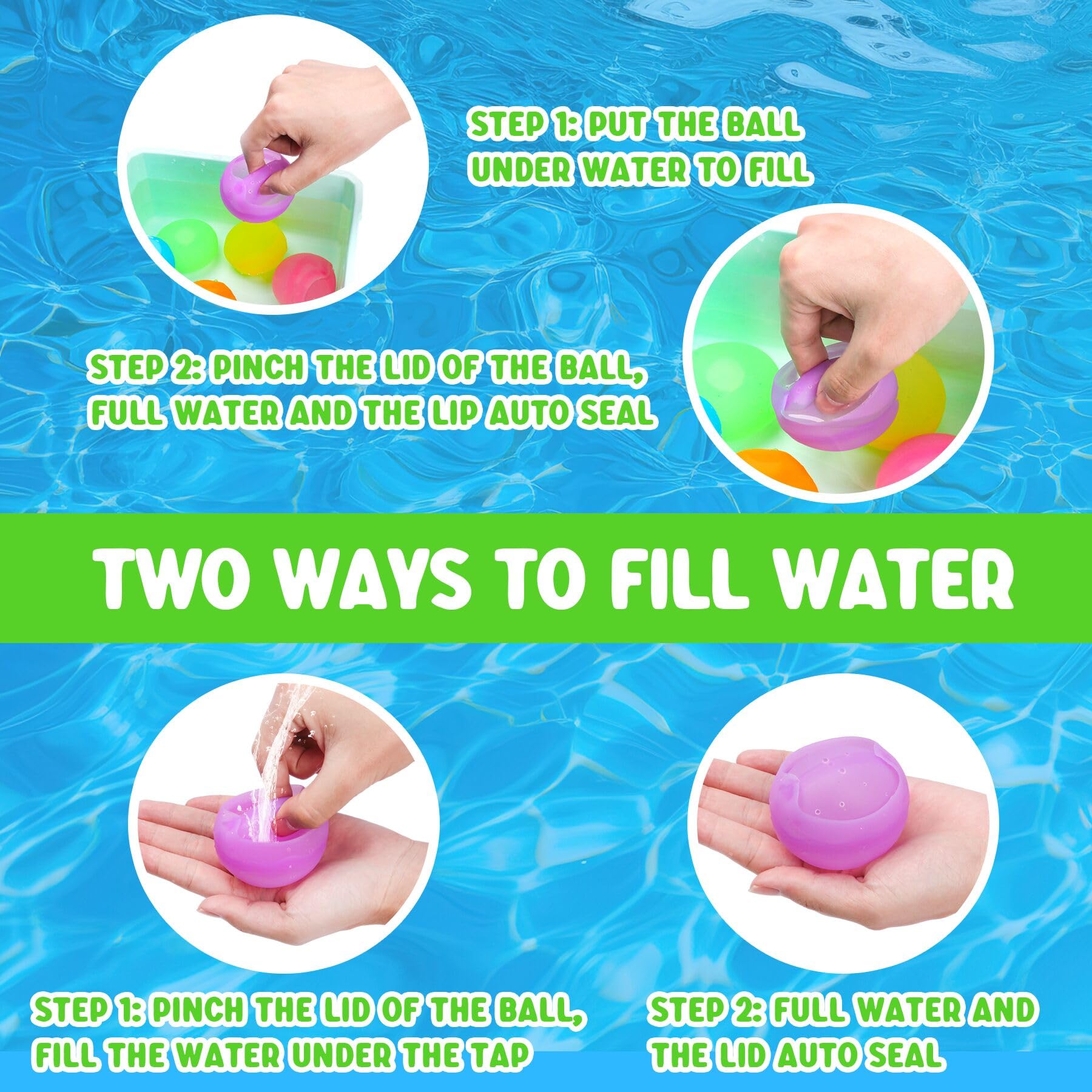 COSOOS 18 Pack Reusable Water Balloons for Kids - Self Sealing Refillable Water Bombs for Outdoor Summer Fun, Pool Party, Beach Games & Backyard Water Fights (Perfect for Boys & Girls)