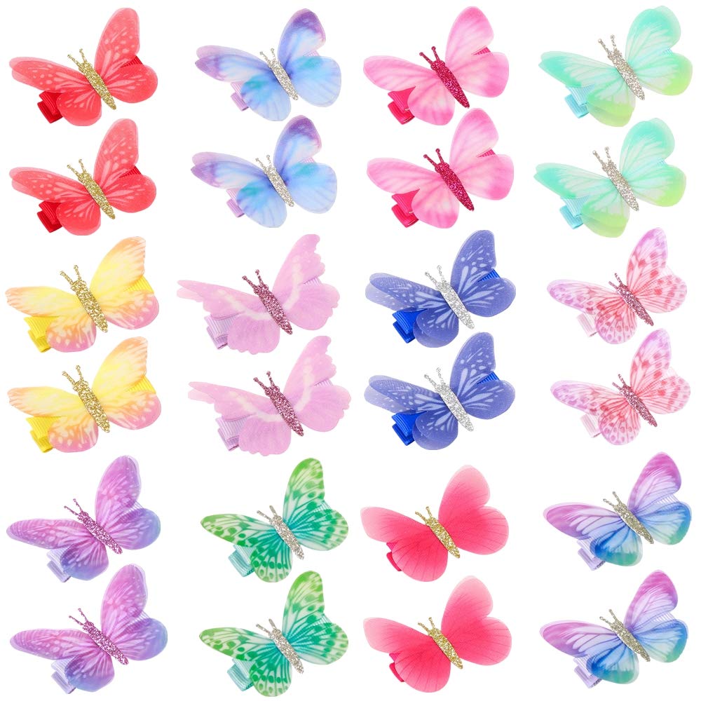 24 Pcs Butterfly Alligator Hair Clips for Baby Girls - Soft Chiffon Hair Barrettes & Hairpins for Toddlers, Kids, Teens & Women - Perfect for Parties, School & Daily Hair Accessories