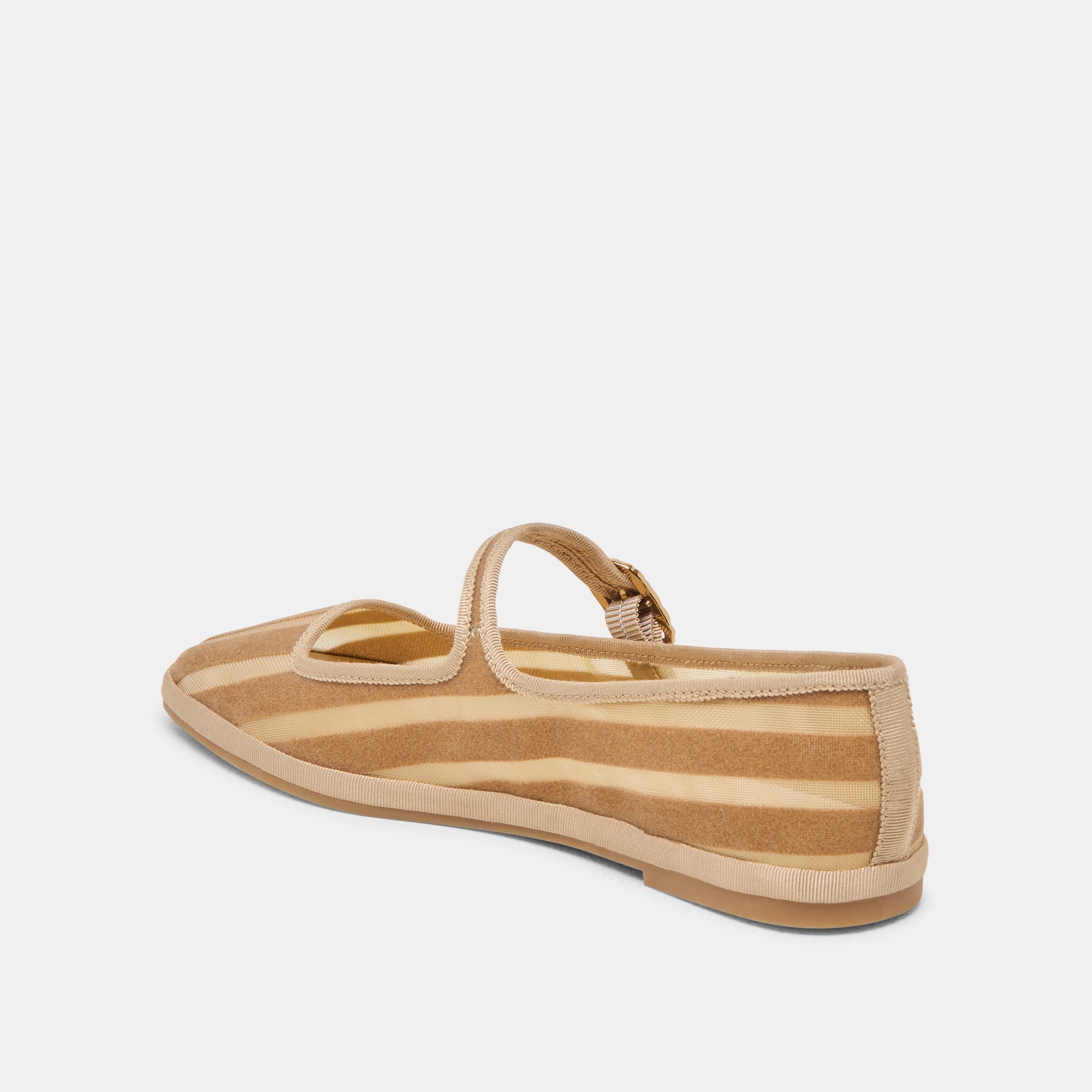 TAMEKA Women's Ballet Flats - Tan Stripe Mesh Comfortable Slip-On Shoes for Casual Wear, Work & Walking