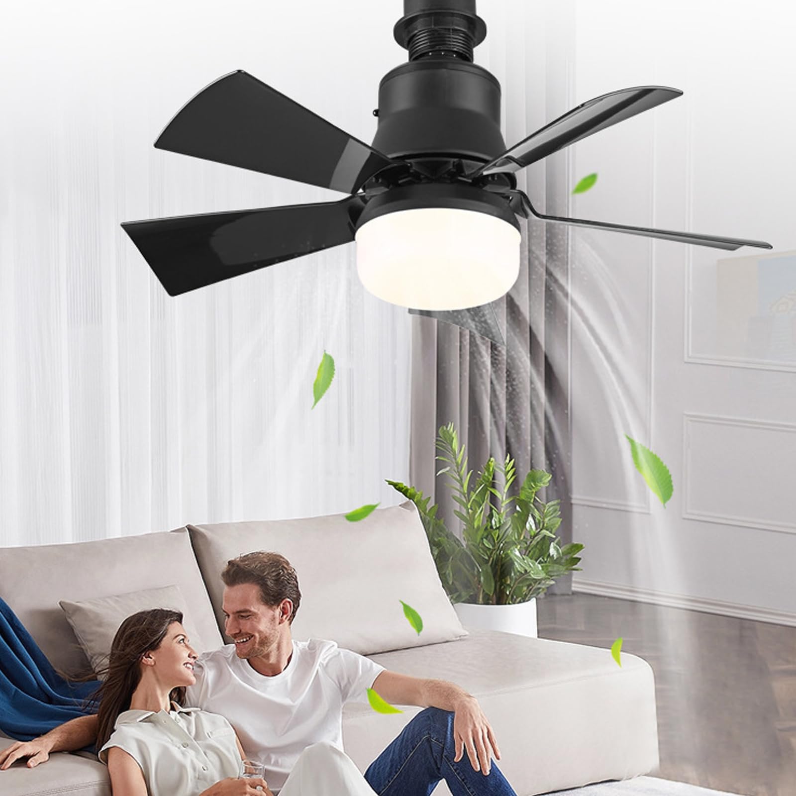 2-in-1 Portable Ceiling Fan & Light with Extender + Remote Control - Dimmable LED Socket Fan Light for Kitchen, Garage, Bedroom - White - Perfect for Cooling & Lighting Small Spaces