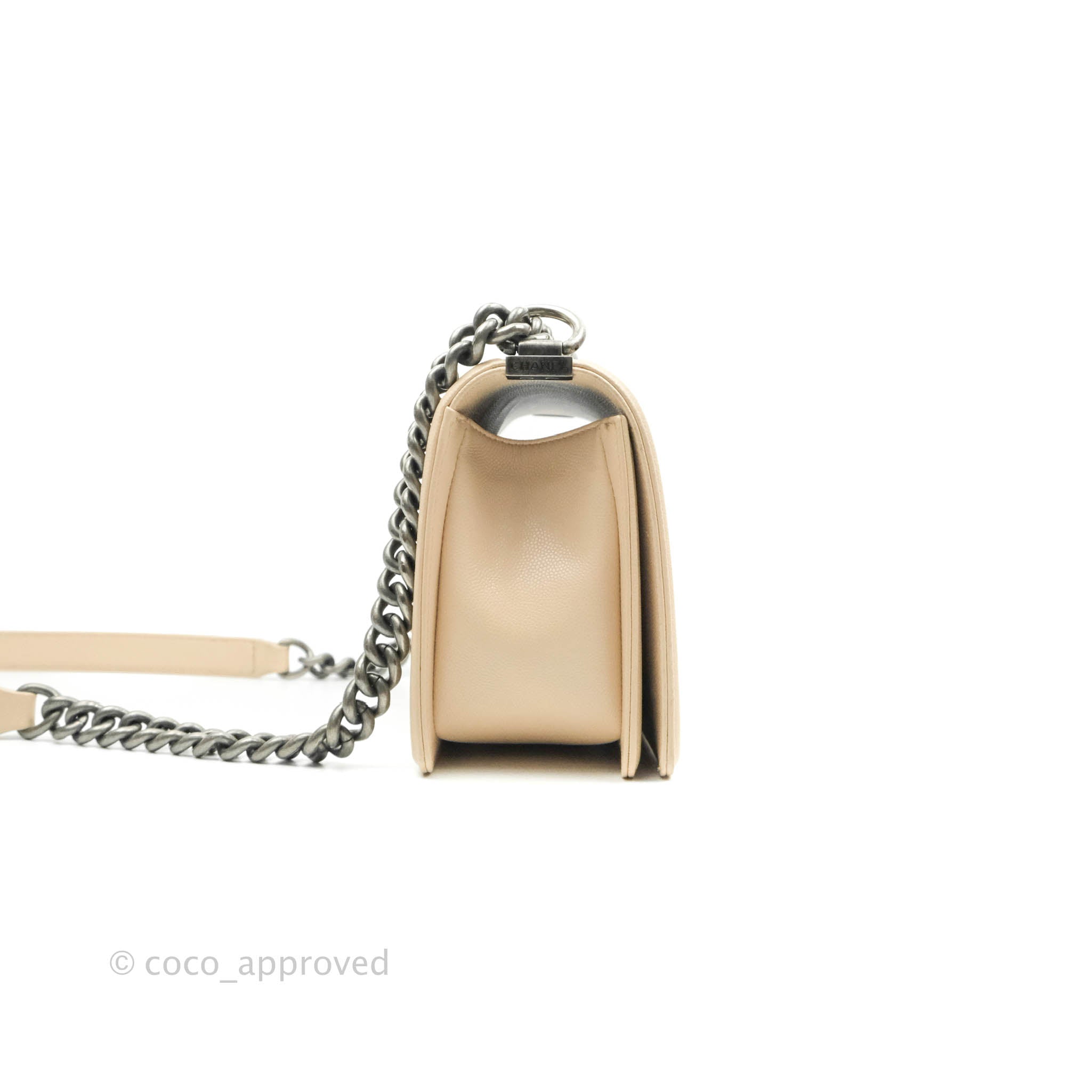 Chanel Chevron Medium Boy Bag in Light Pink Beige Caviar Leather with Ruthenium Hardware - Luxury Crossbody Bag for Women, Perfect for Date Night & Special Occasions