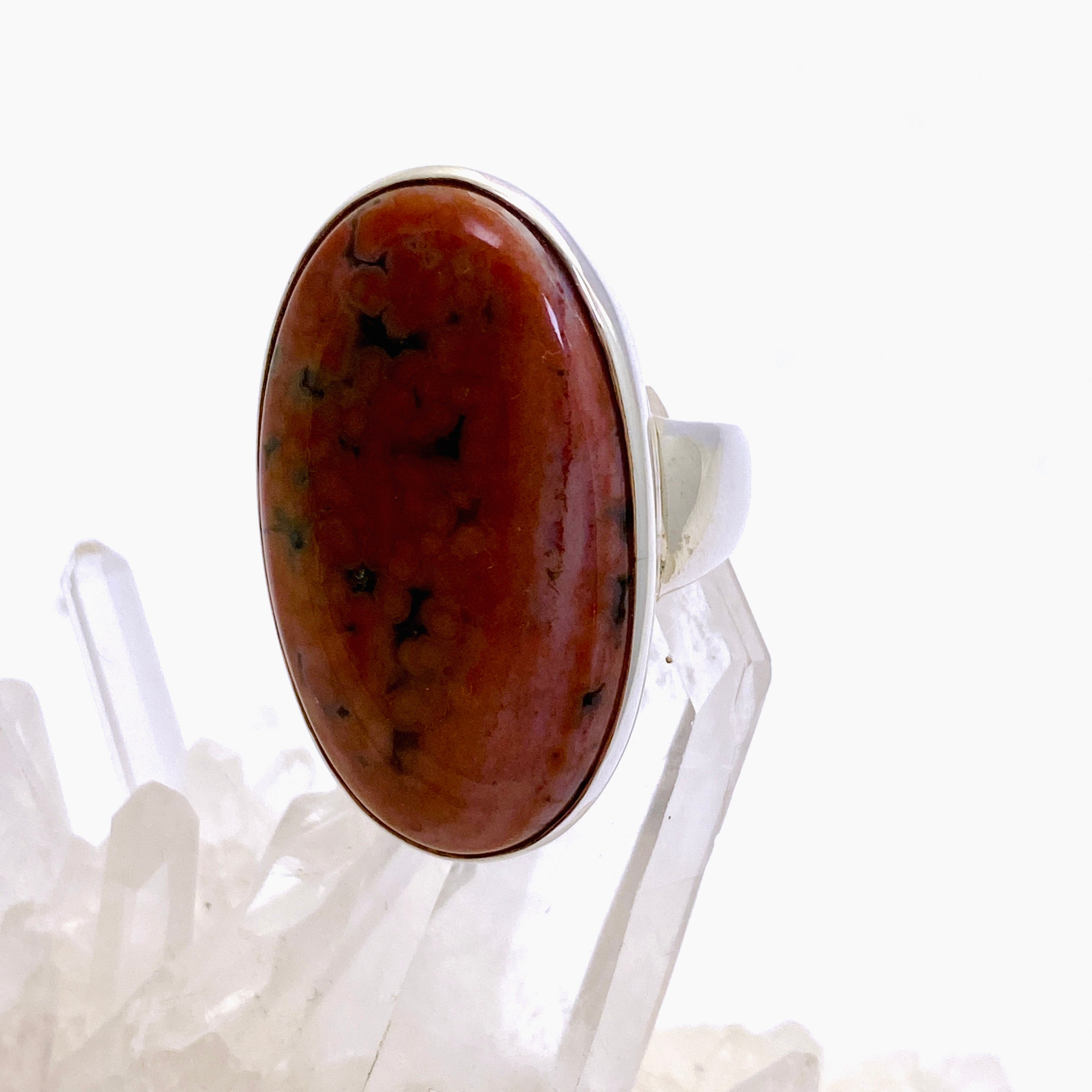 Ocean Jasper Oval Cabochon Ring - Size 8 - Natural Stone Jewelry - Handmade Silver Ring for Women - Perfect for Boho Style, Meditation & Spiritual Healing
