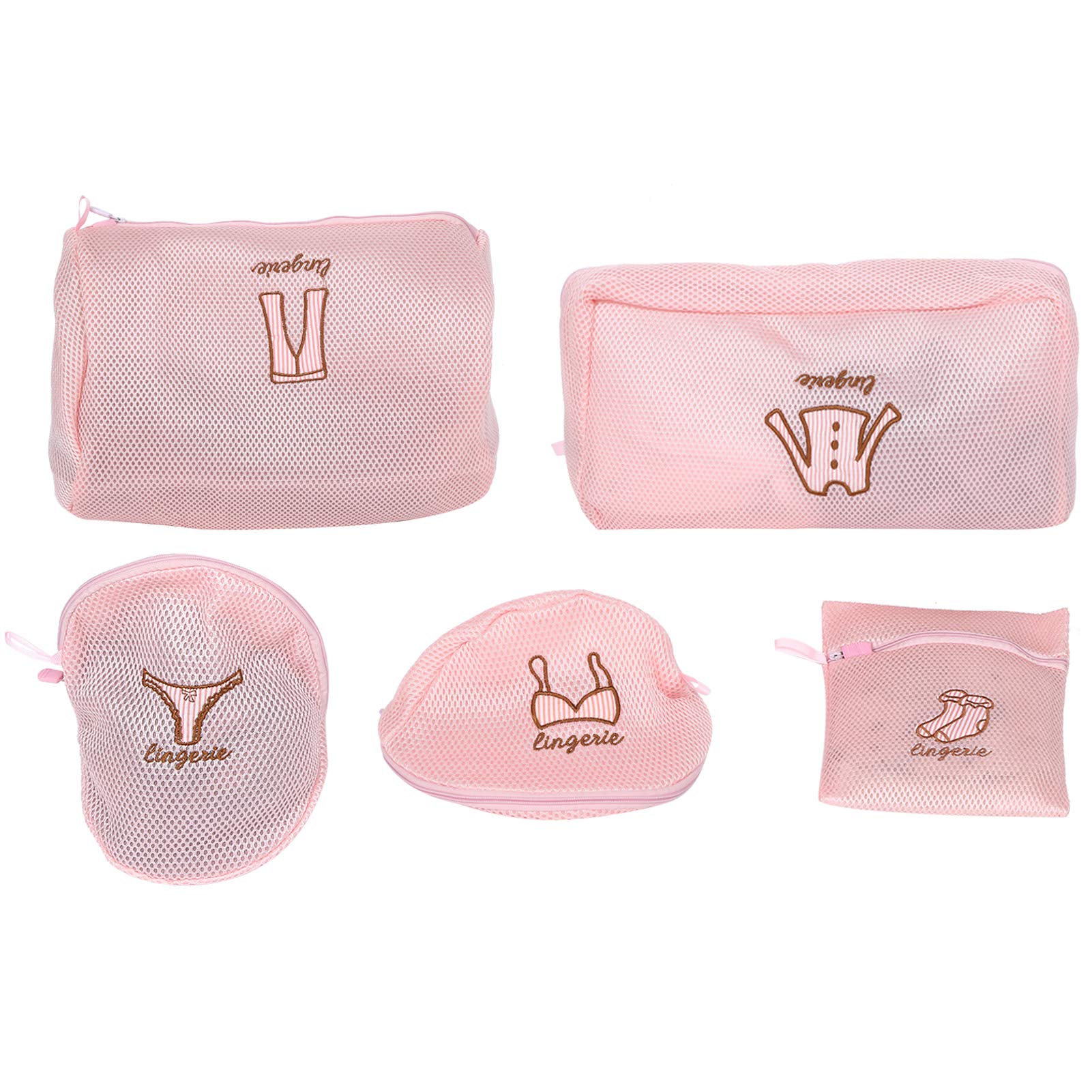 5-Pack Polyester Laundry Wash Bags with Zipper Puller - Non-Toxic Mesh Lingerie & Delicates Organizer for Bras, Socks, Underwear - Perfect for Travel, Dorm & Home Use