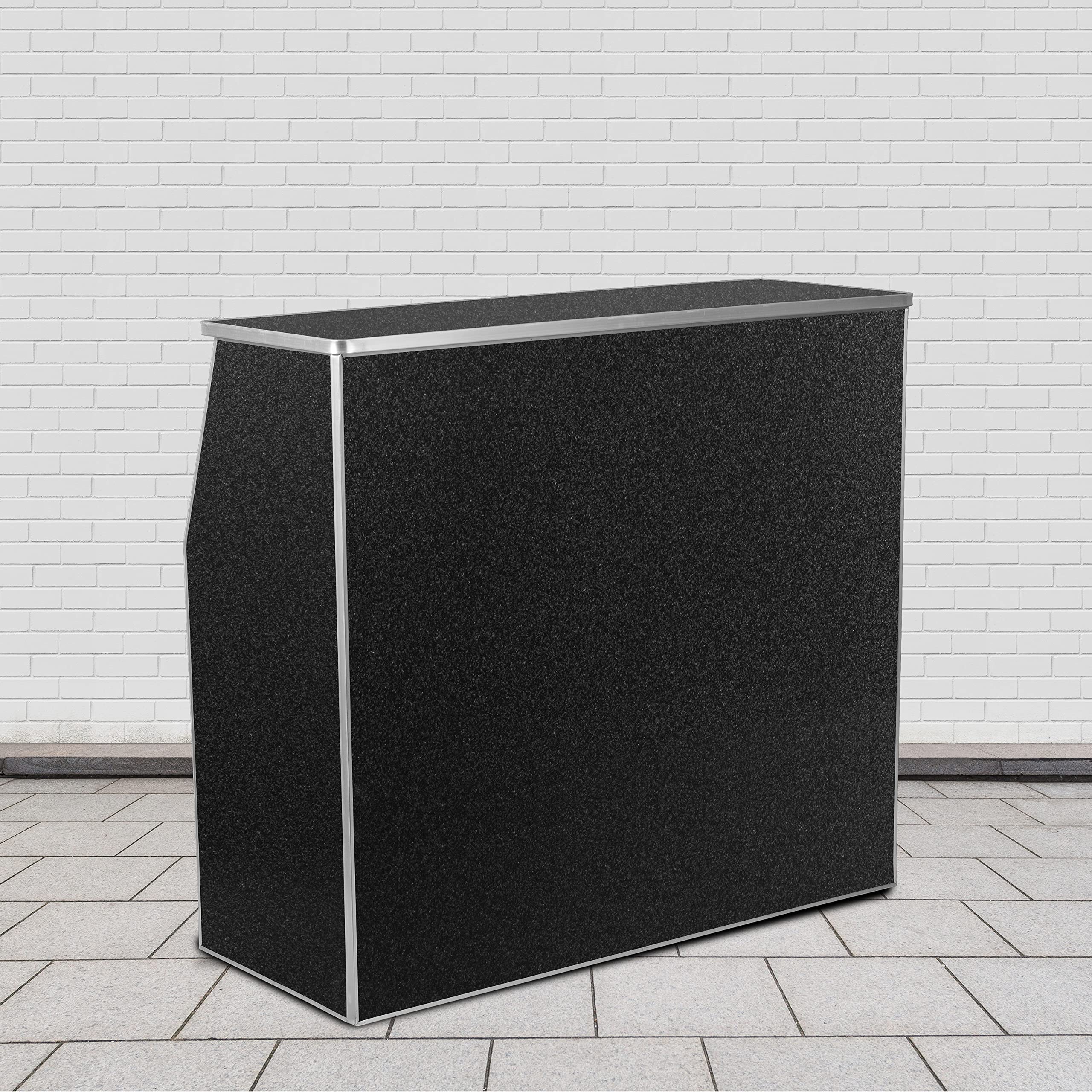 Flash Furniture 4-Foot Folding Portable Bar with Shelves - Black Marble Laminate Mobile Bar for Parties, Events & Home Entertaining - Compact Foldable Design for Indoor & Outdoor Use
