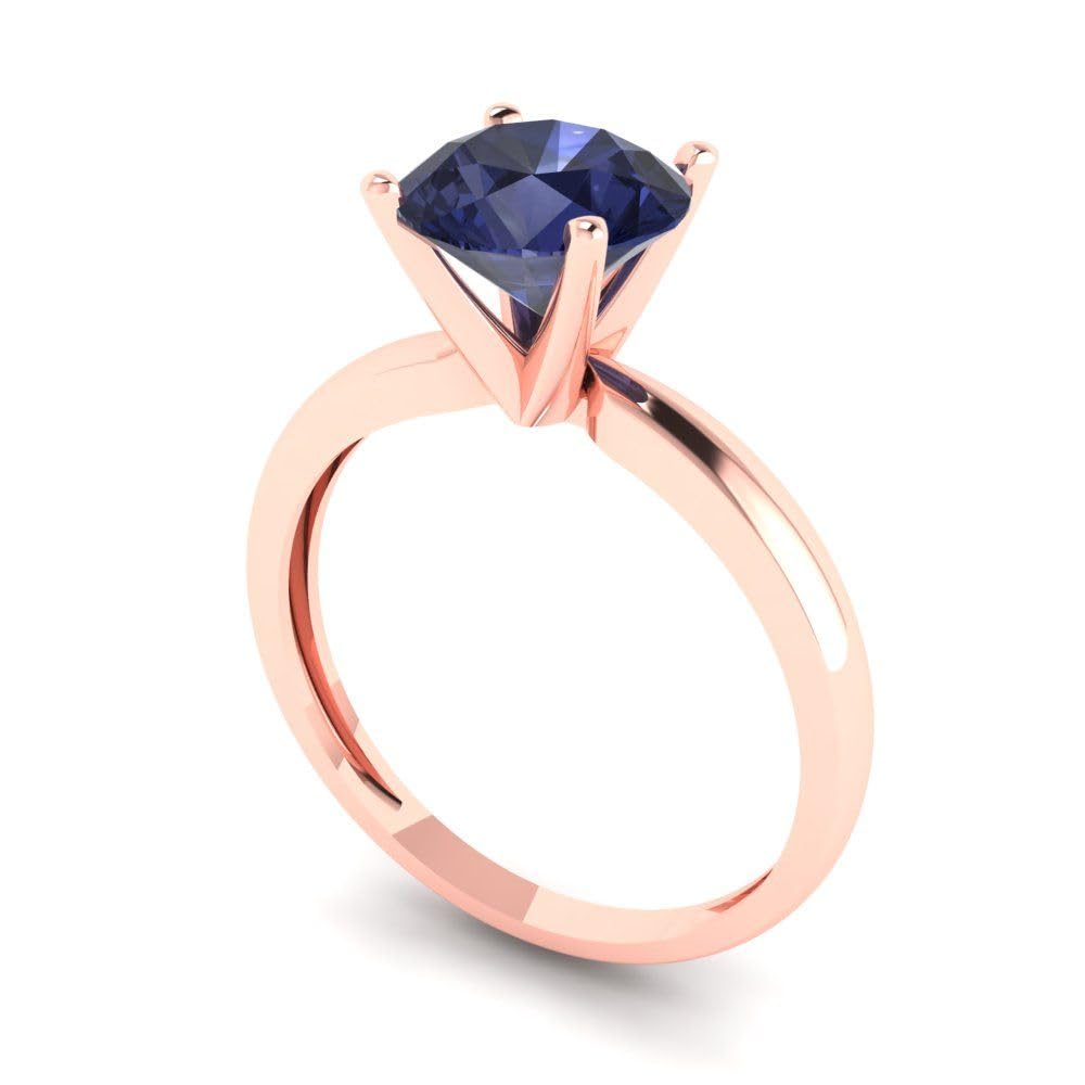 1.50ct Round Cut VVS1 Blue Sapphire Solitaire Engagement Ring in 14K Rose Gold - Wedding, Bridal, Anniversary Jewelry Gift for Her - Perfect for Proposals, Valentine's Day & Special Occasions