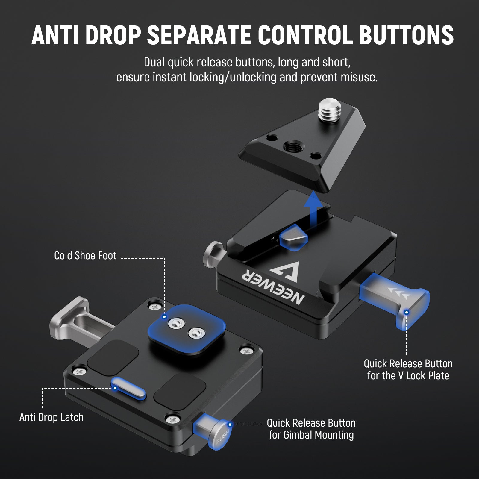 NEEWER GA009 Mini V Mount Battery Plate for DJI RS4 Pro, RS3 Pro, RS2, RSC 2 Gimbal Stabilizers - Power Solution for Filmmaking & Vlogging On-The-Go