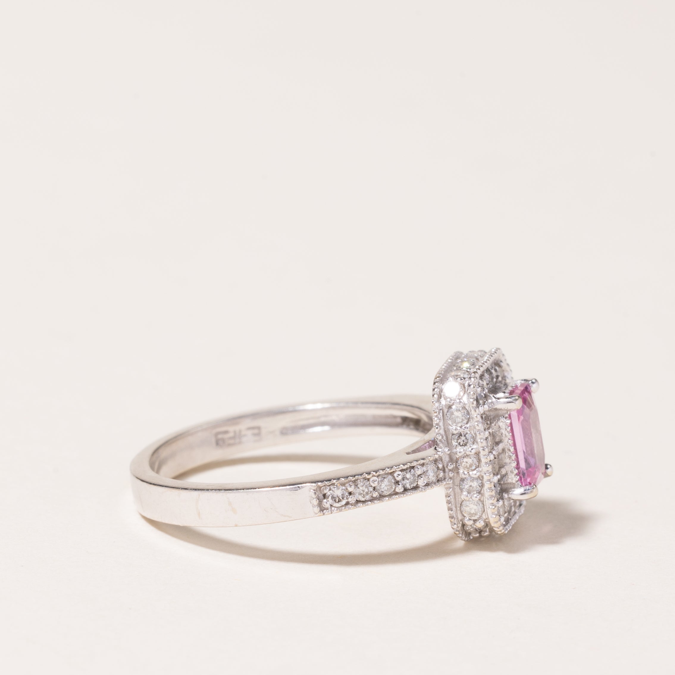 14K White Gold Halo Pink Sapphire Ring - 0.56ct Center Stone & 0.50ctw Diamond Accents | Size 6.75 | Elegant Engagement, Wedding, Anniversary Gift for Her