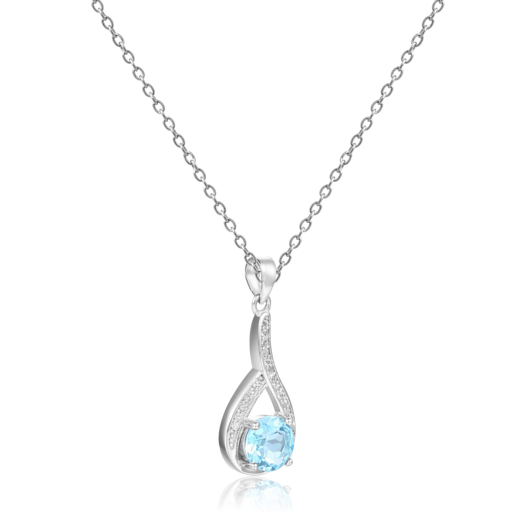 Blue Topaz Round Pendant Necklace - Sterling Silver 925 Women's Jewelry Gift for Birthday, Anniversary & Valentine's Day | Elegant Everyday Wear & Special Occasion Accessory