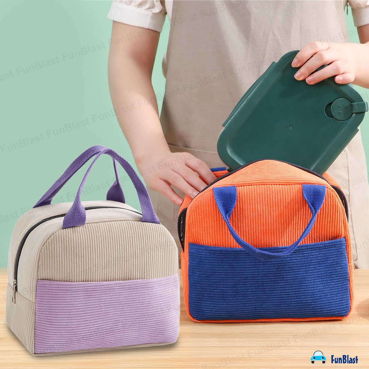 FunBlast Insulated Lunch Bag for Kids, Women & Men – Reusable Tiffin Bag for School, Office & Travel – Leakproof & Thermal Lunch Box Carrier – Perfect for Picnics, Work & Outdoor Activities (Beige)