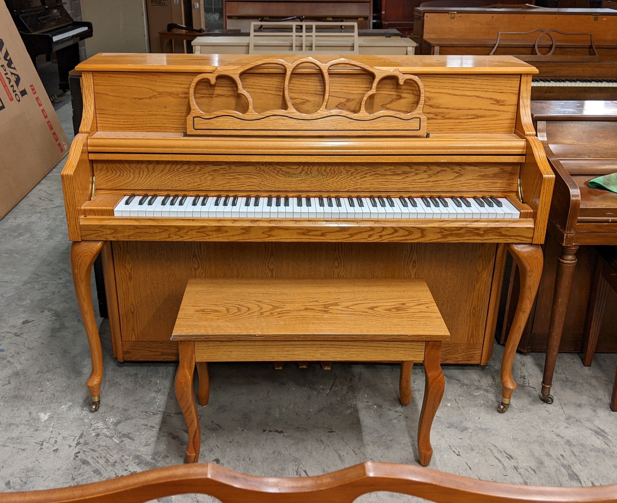 Vintage 1990 Kohler & Campbell 43 KC 144 Console Piano in Satin Oak Finish | Used Piano with Serial Number IJJC00379 | Perfect for Home, Studio & Music Education