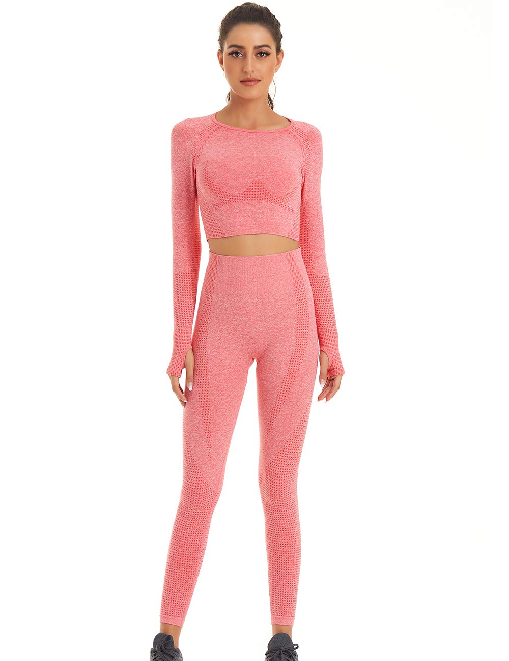 Toplook Women's Seamless Workout Outfits - High Waisted Yoga Pants & Long Sleeve Athletic Top Set for Running, Gym, Fitness & Lounge Wear