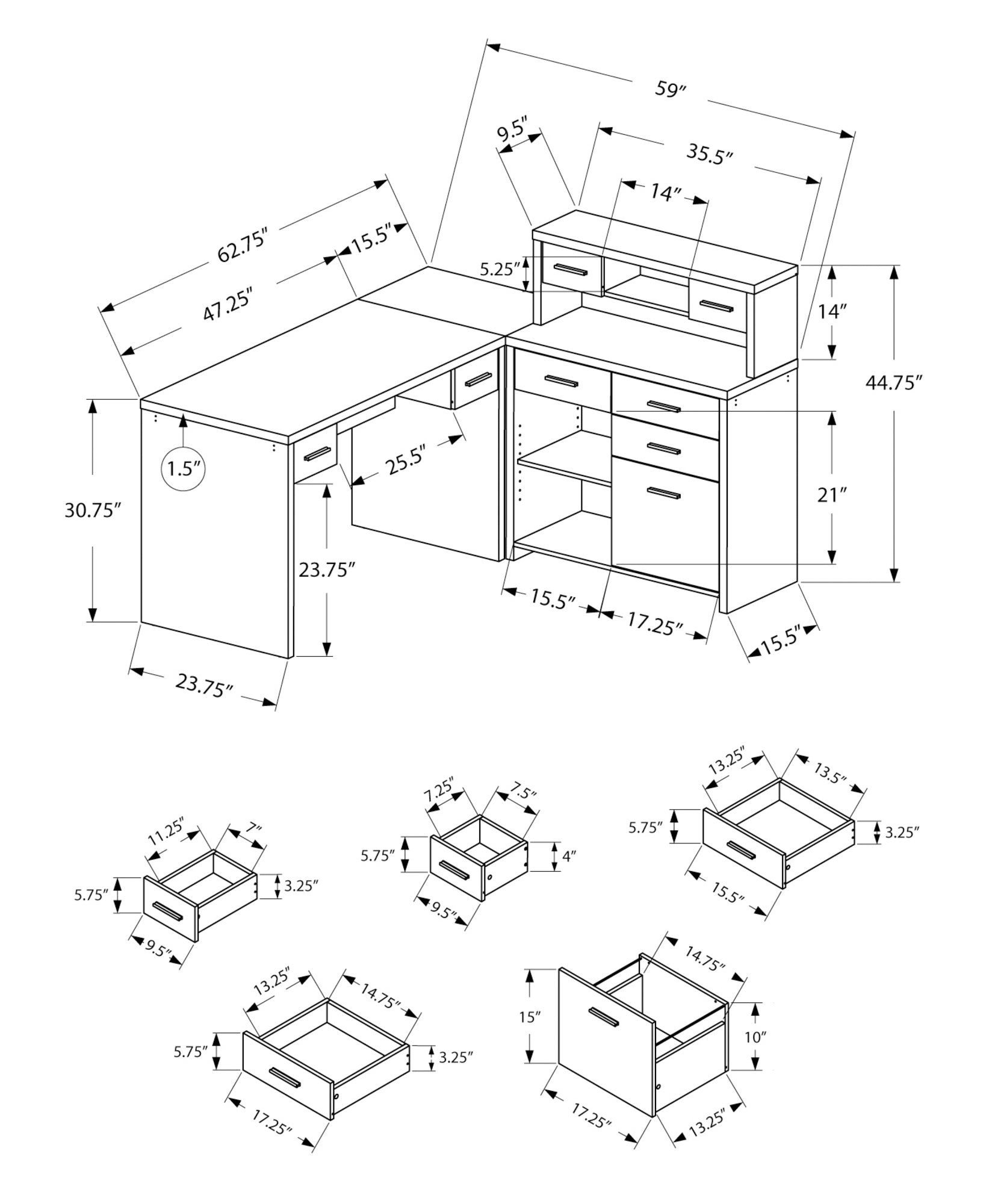 OFFICE SERIES Dark Taupe Left or Right Facing Corner Desk - Perfect for Home Office, Study Room & Workspace Organization