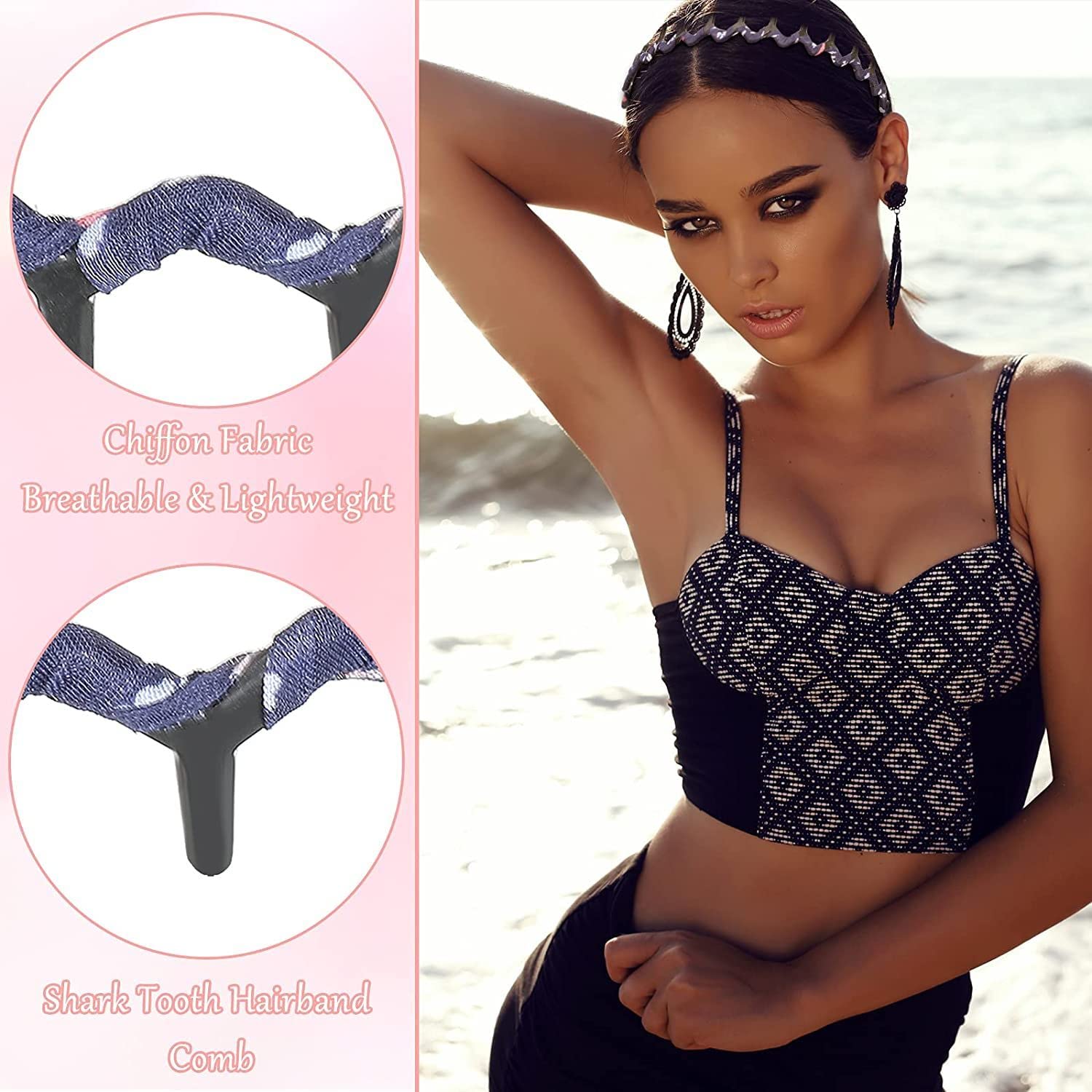 BELICIA 6-Pack Wavy Zigzag Shark Tooth Hairbands - Stylish Plastic Headwraps with Cloth Cover for Women & Girls (6 Chic Colors) - Perfect for Parties, Weddings & Everyday Fashion Accessories
