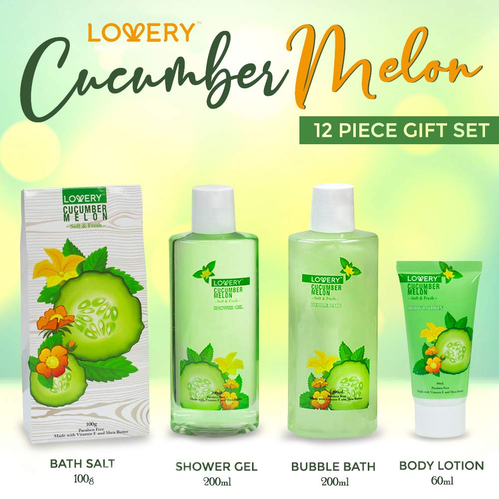 12-Piece Aromatherapy Spa Gift Set for Men & Women - Natural Cucumber & Organic Melon Skincare Kit with Body Lotion, Soaps & More | Perfect Birthday Gift from Son, Home Spa Relaxation, Mother's Day Present
