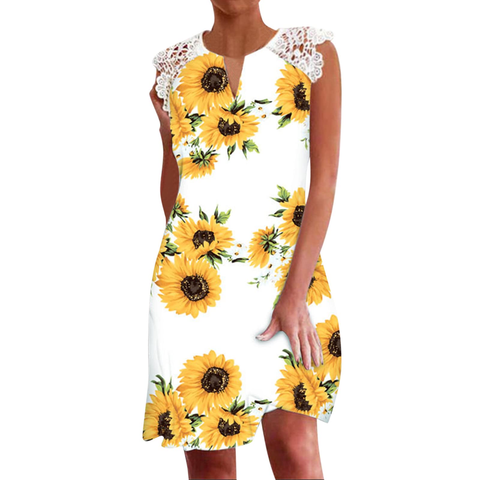 Women's Summer Casual Lace Sleeve Floral Print Midi Dress - Elegant & Sexy Fashion for Beach, Party & Daily Wear
