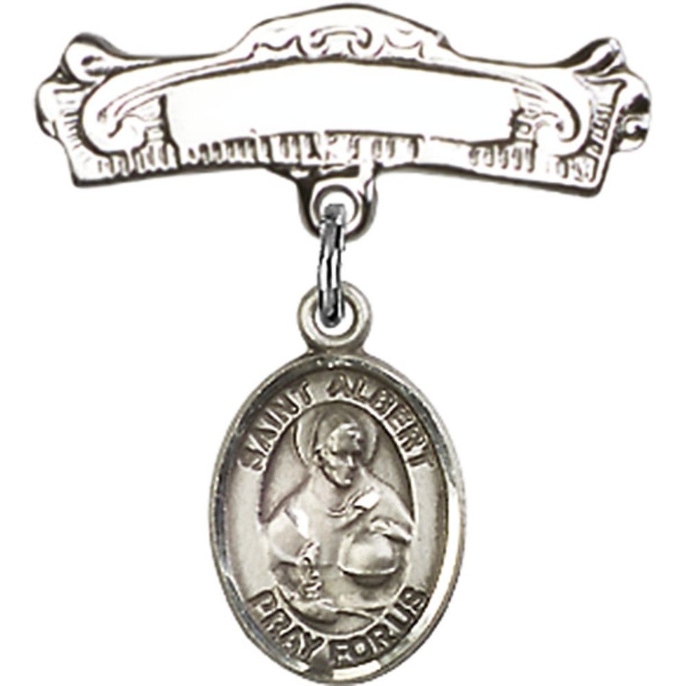 St. Albert The Great Sterling Silver Baby Badge - 7/8 X 7/8 Inch Polished Charm with Arched Pin - Perfect for Christenings, Baptisms & First Communion Gifts
