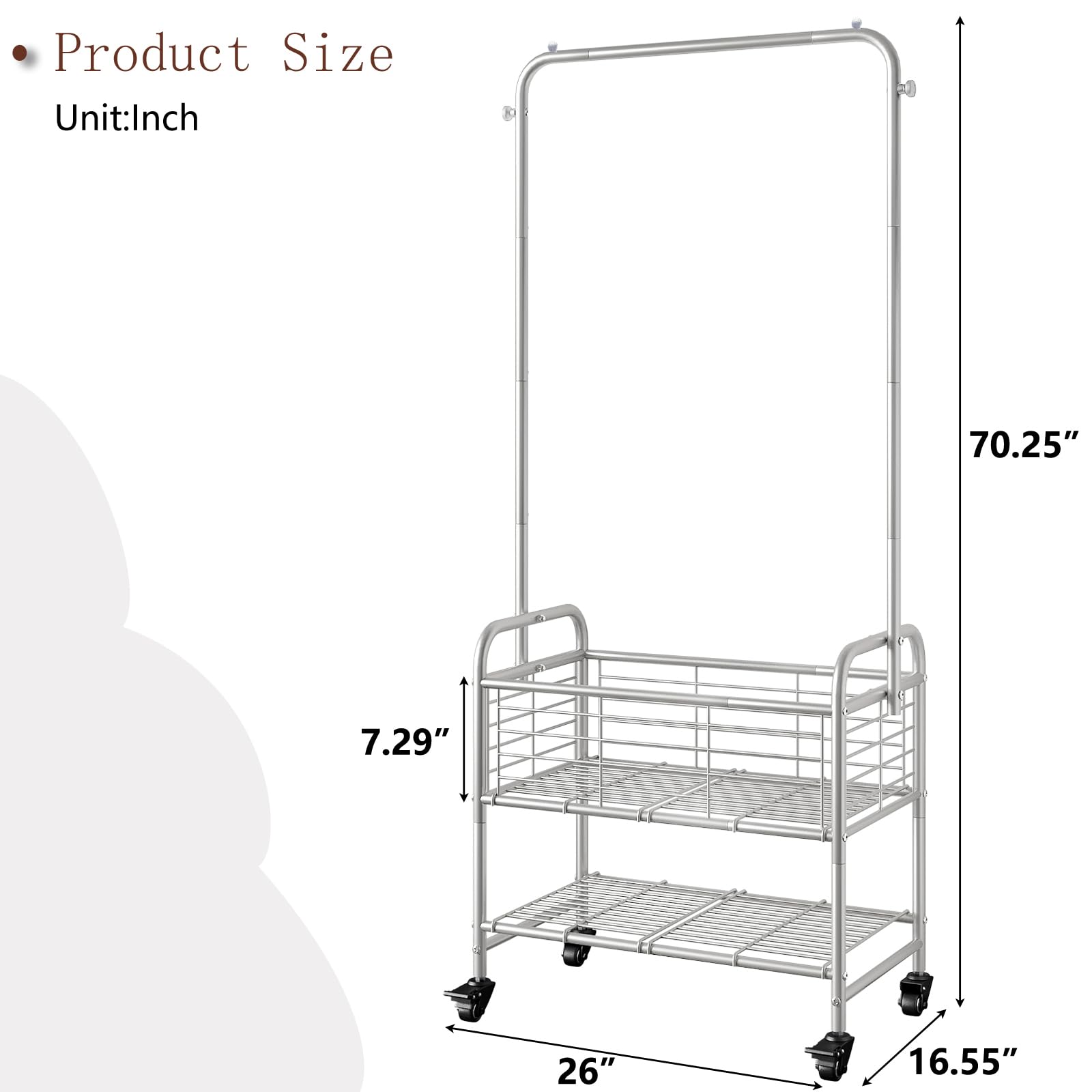 Rolling Laundry Basket with Wheels - Foldable Laundry Hamper & Sorter Cart with Hanging Rack, Grey | Perfect for Small Spaces, Apartments, and Laundry Room Organization