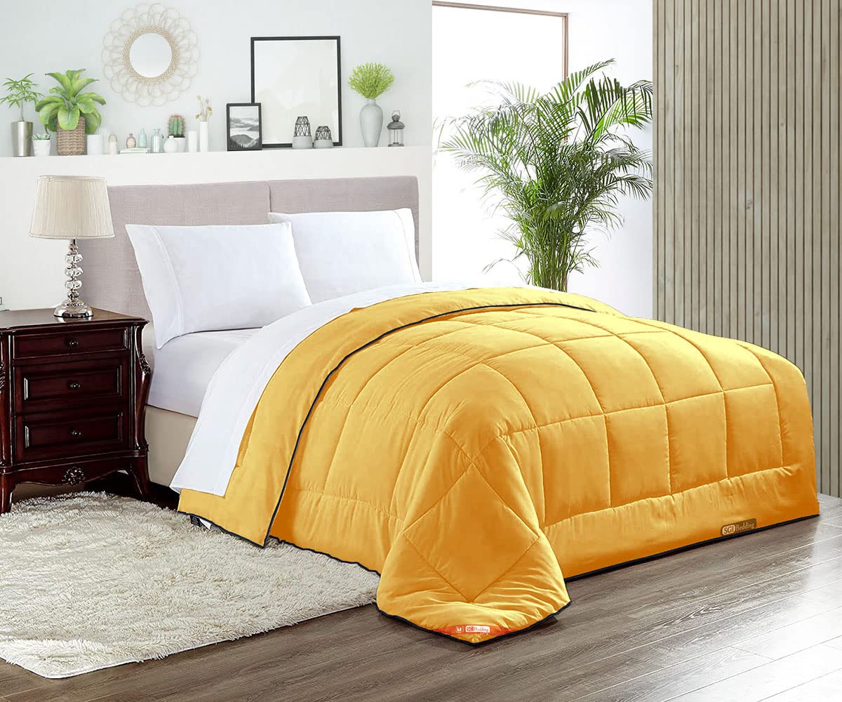 Premium Twin XL Comforter - 300 GSM Plush Siliconized Microfiber Fill, 600 TC Egyptian Cotton Shell with Box Stitching & Piping - Golden Solid Color - Includes Matching Pillowcases - Perfect for Bedrooms, Guest Rooms & Dorm Comfort