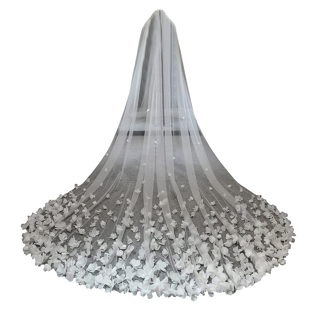 YYOBK 3D Floral Lace Wedding Veil with Comb - 300cm Long White Bridal Veil for Bride, Perfect for Wedding Ceremony & Photo Shoots (Off-White)