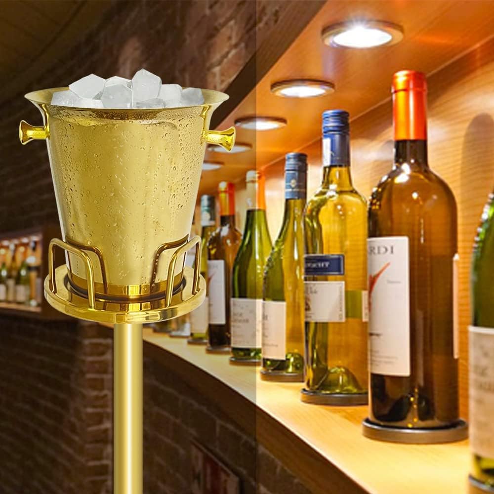 Stainless Steel Ice Bucket with Stand - 5L (12lb) Gold Champagne Wine Cooler for Beer, Champagne & Cocktails - Perfect for KTV, Club, Bar, BBQ, Wedding & Christmas Parties (91cm, Elegant Gold)