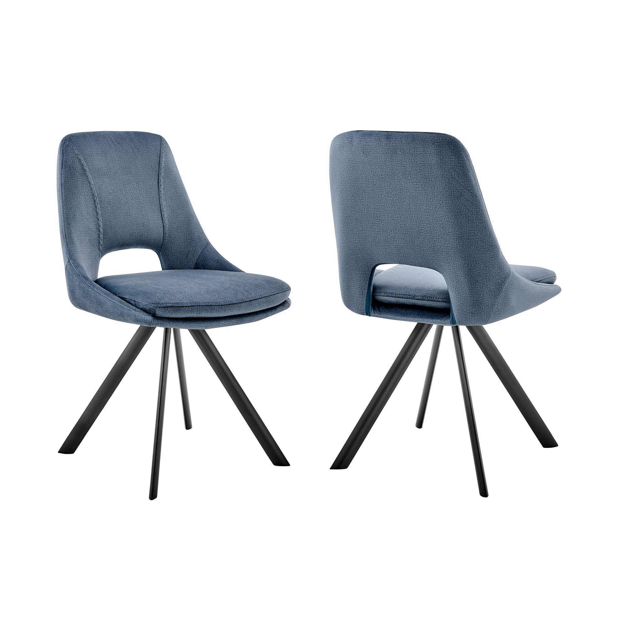 Armen Living Lexi Dining Room Accent Chairs - Set of 2 Blue Velvet Upholstered Chairs with Black Wooden Legs | Elegant Home Decor for Dining Room, Living Room & Office