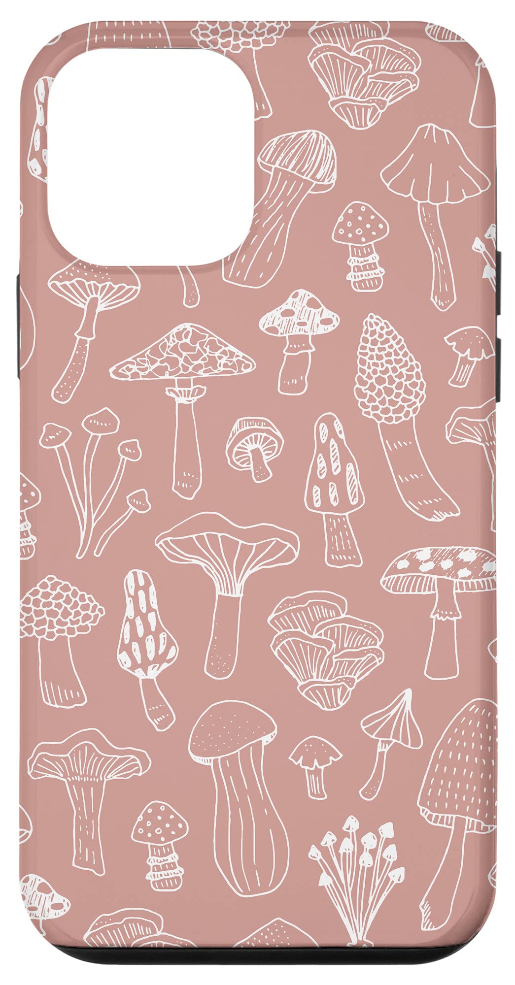 iPhone 12 Mini Cute Mushroom Pattern Case - Botanical Print Nature-Inspired Phone Cover in Blush Pink - Perfect for Outdoor Adventures, Daily Use & Gift Giving