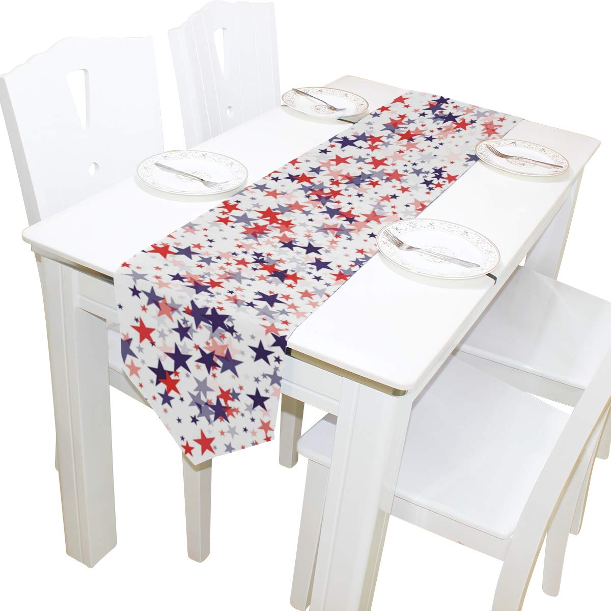 MOYYO Patriotic American Flag Table Runner - 13x70 Inch Red White & Blue Stars Polyester Tablecloth for Weddings, Parties, Banquets - Perfect for 4th of July, Memorial Day & Patriotic Home Decor