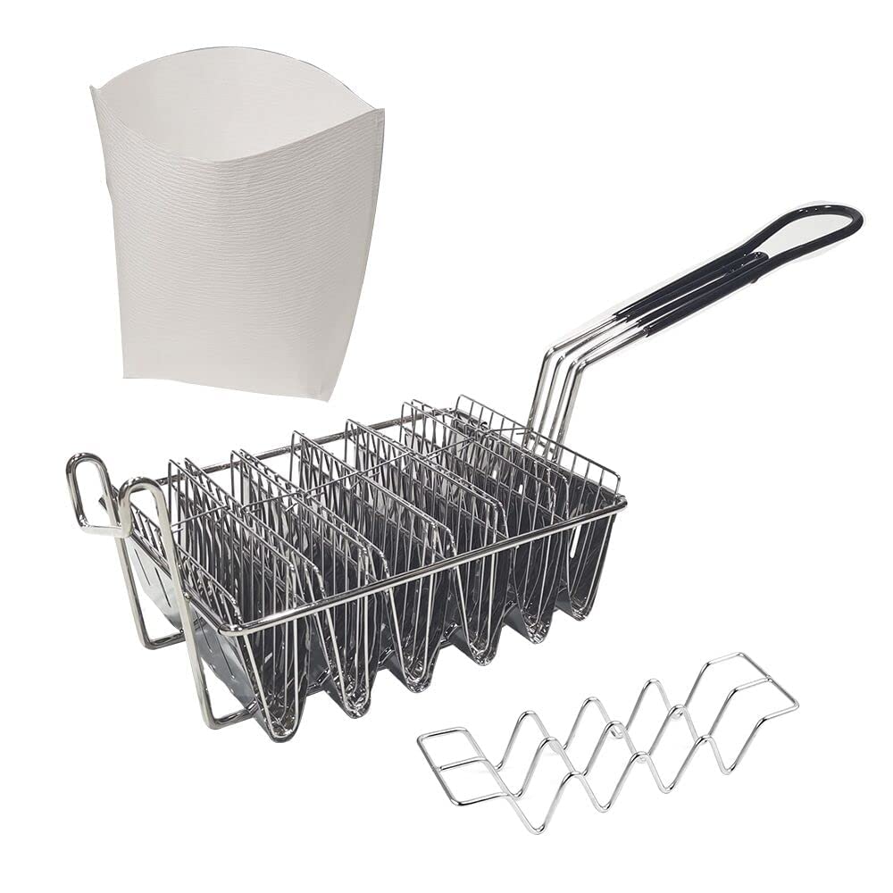 Stainless Steel Taco Basket Holder - 6 Shell Capacity for Baking, Grilling & Frying | Durable Taco Stand Rack with Deep Shell Mold | Perfect for Taco Tuesday, Party Serving & Restaurant Use