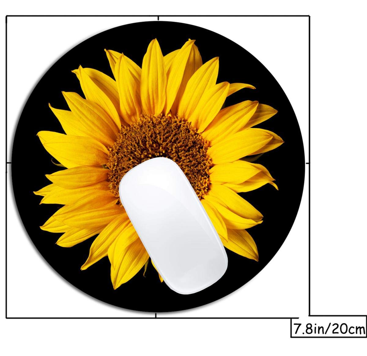 Sunflower on Black Round Non-Slip Rubber Mouse Pad - Cute Office & Laptop Computer Desk Accessory with Custom Design - Perfect for Work, Gaming & Home Decor