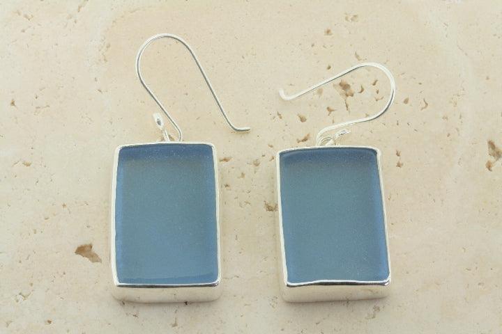 Blue Recycled Sea Glass Earrings - Handmade Dangle Jewelry for Women - Perfect for Beach Weddings & Boho Fashion