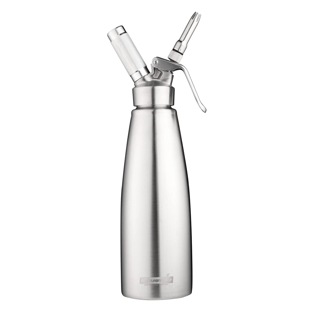 Professional Stainless Steel Whipped Cream Dispenser 1L - Restaurantware Whip Tek with 3 Decorator Tips, Durable Whipped Cream Maker (Cartridges Sold Separately) - Perfect for Coffee Shops, Bakeries, Dessert Decorating & Home Use