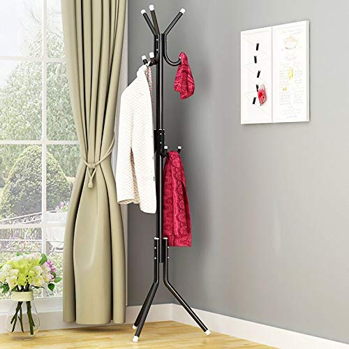 175 x 45cm Black Metal Coat Rack with 9 Hooks - Sturdy Floor Standing Hat & Clothing Display Stand for Living Room, Bedroom, Entryway - Perfect for Organizing Jackets, Hats, Scarves & Accessories
