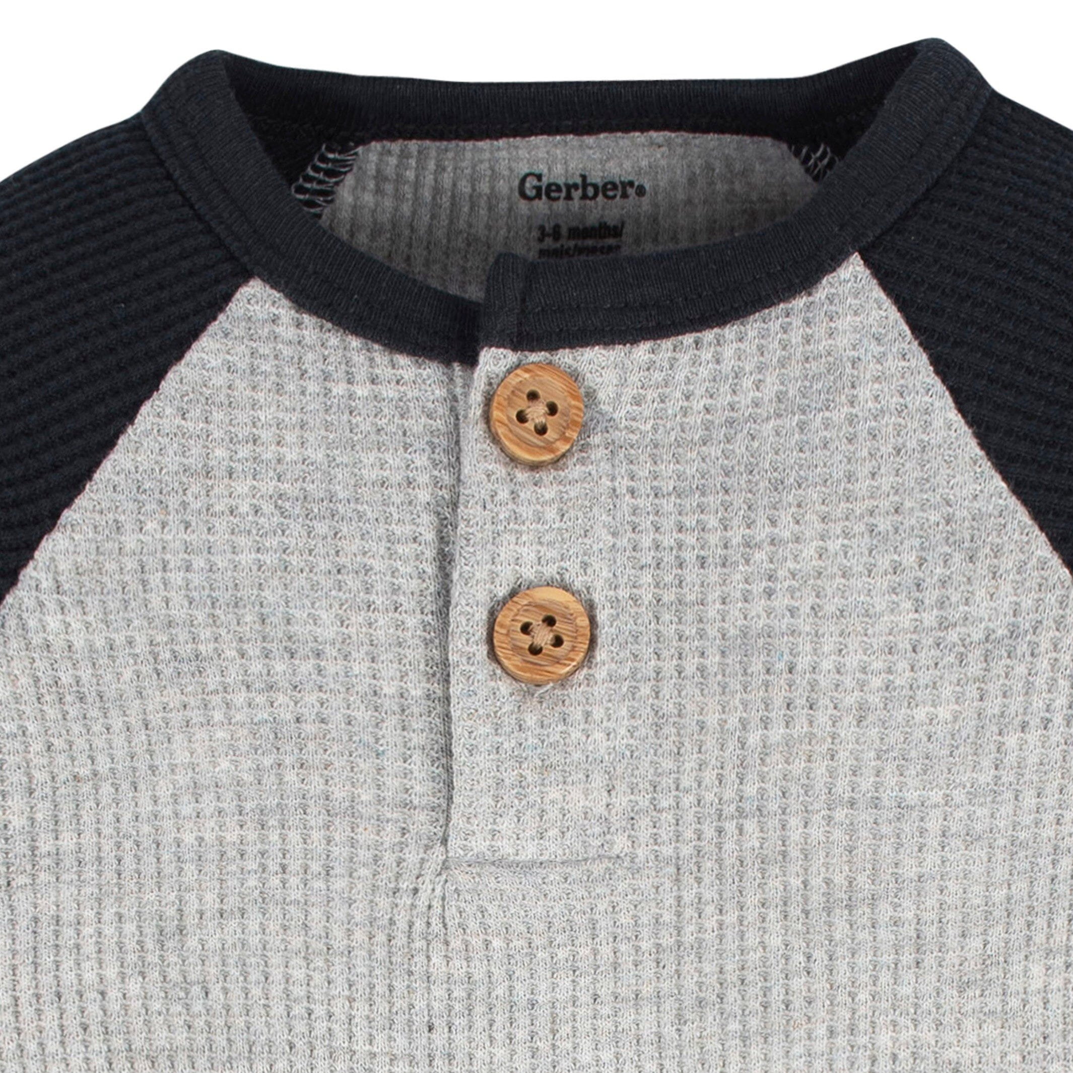 2 Pack Baby Boys Long Sleeve Henley Bodysuits - Red & Heather Gray - Soft Cotton Onesies for Newborns & Infants - Perfect for Playtime, Family Outings & Photo Shoots