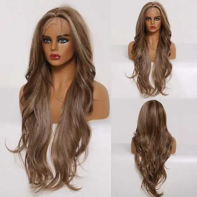 AO 332 Long Rooted Ombre Lace Front Synthetic Wig - Natural Looking Heat Resistant Hairpiece for Women, Perfect for Cosplay, Parties & Daily Wear