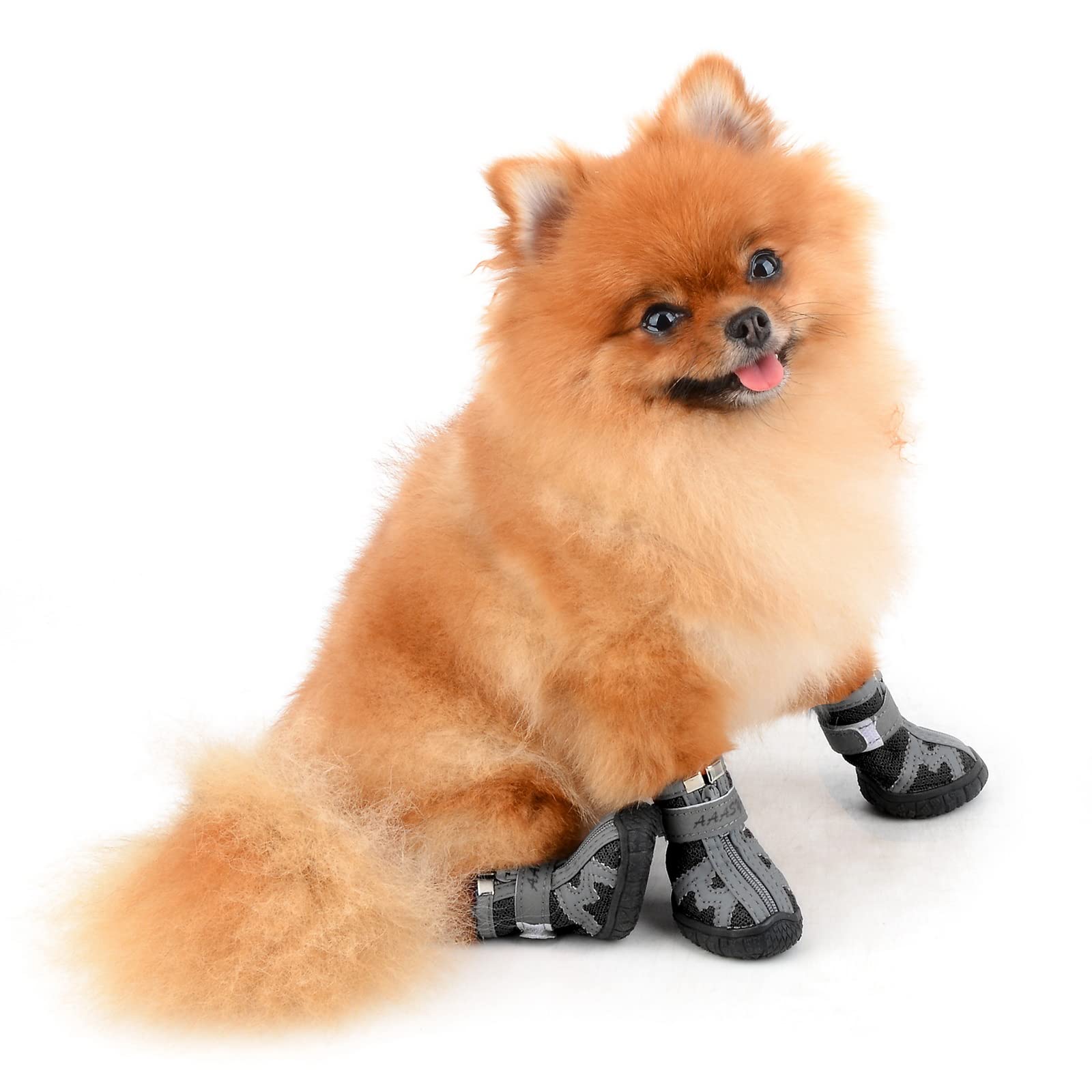 **Breathable Mesh Dog Walking Shoes for Small & Medium Dogs - Adjustable Summer Paw Protectors with Reflective Stripes & Non-Slip Rubber Sole (Black, Size 5) - Perfect for Hot Pavement, Hiking & Outdoor Adventures**