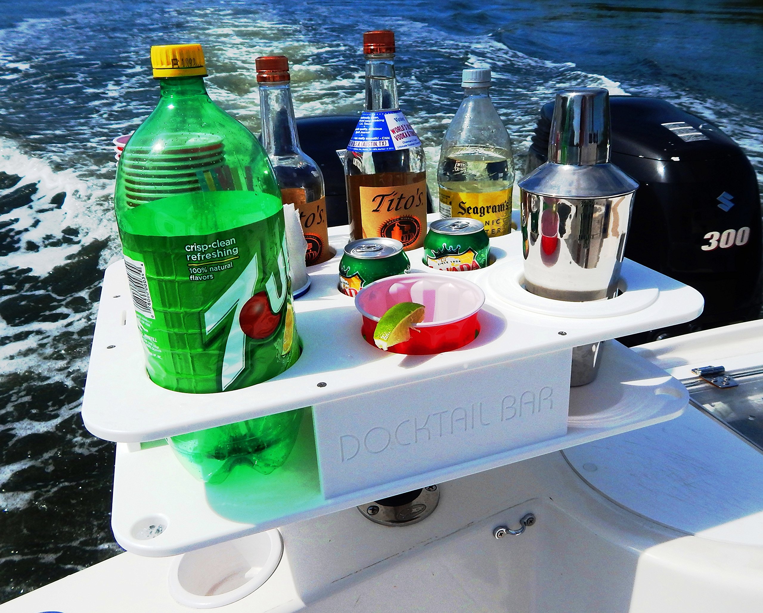 Portable Docktail Bar Boat Caddy Organizer with Rod Holder Mount & Cup Holders - Waterproof Boat Storage Accessories for Fishing, Boating, and Outdoor Parties