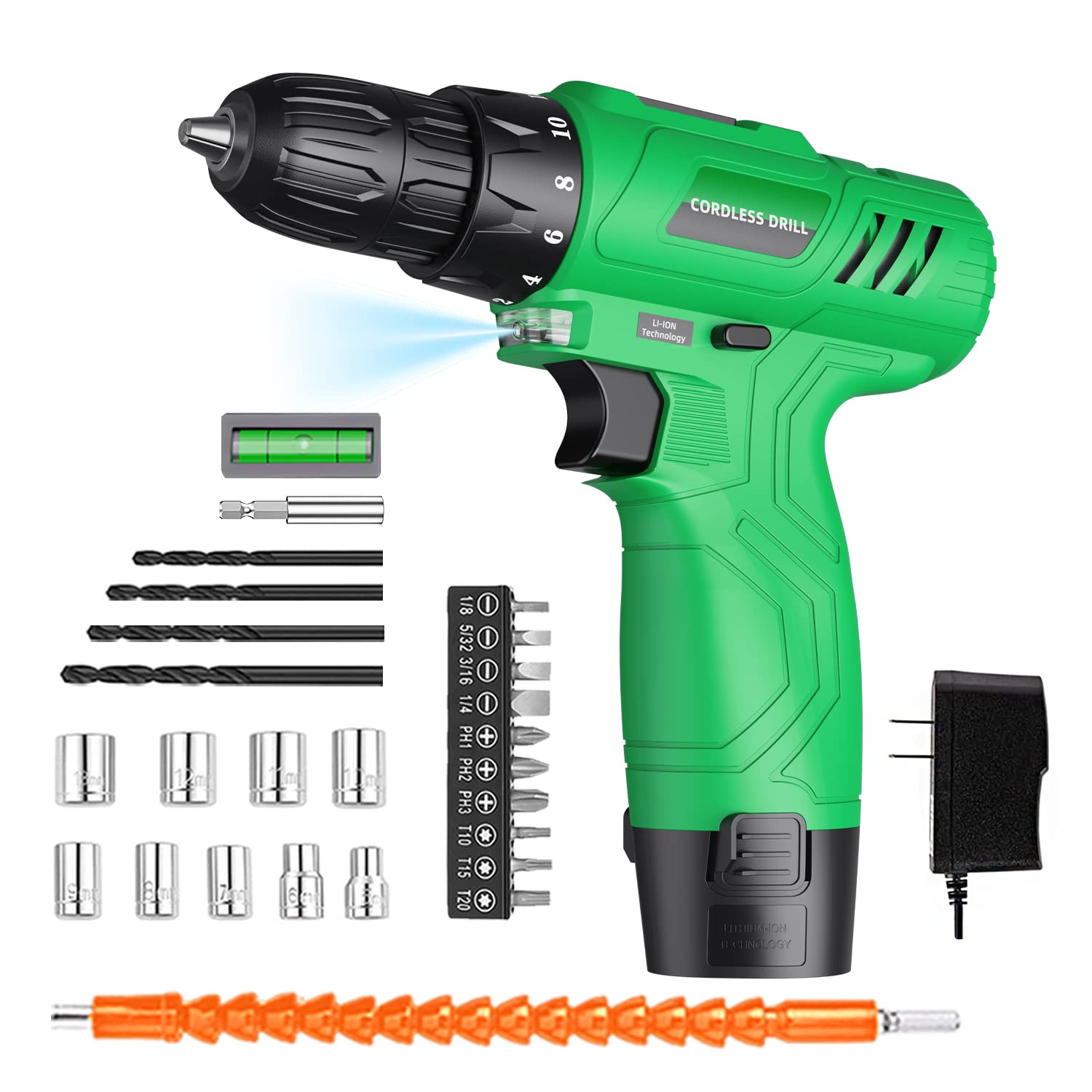 Tegatok 12V Cordless Power Drill with Battery & Charger - Variable Speed, 18+1 Torque Settings, Includes 25 Drill Bits for Wood, Metal & DIY Projects - Perfect for Home Improvement, Furniture Assembly & Construction Work