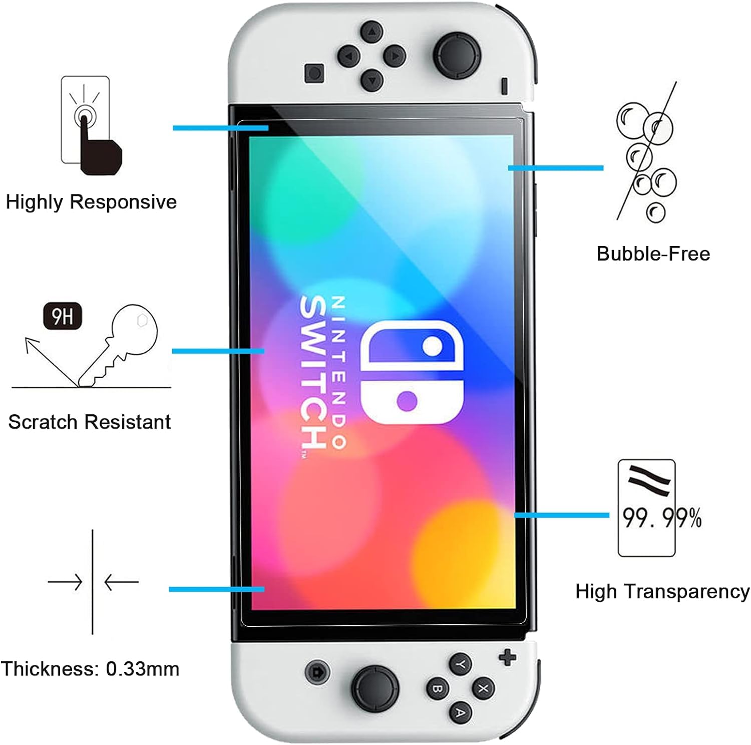 3 Pack Tempered Glass Screen Protector for Nintendo Switch OLED Model - Anti-Scratch, Bubble-Free, Case Friendly, Ultra Durable - Perfect for Gaming Protection & Travel Use