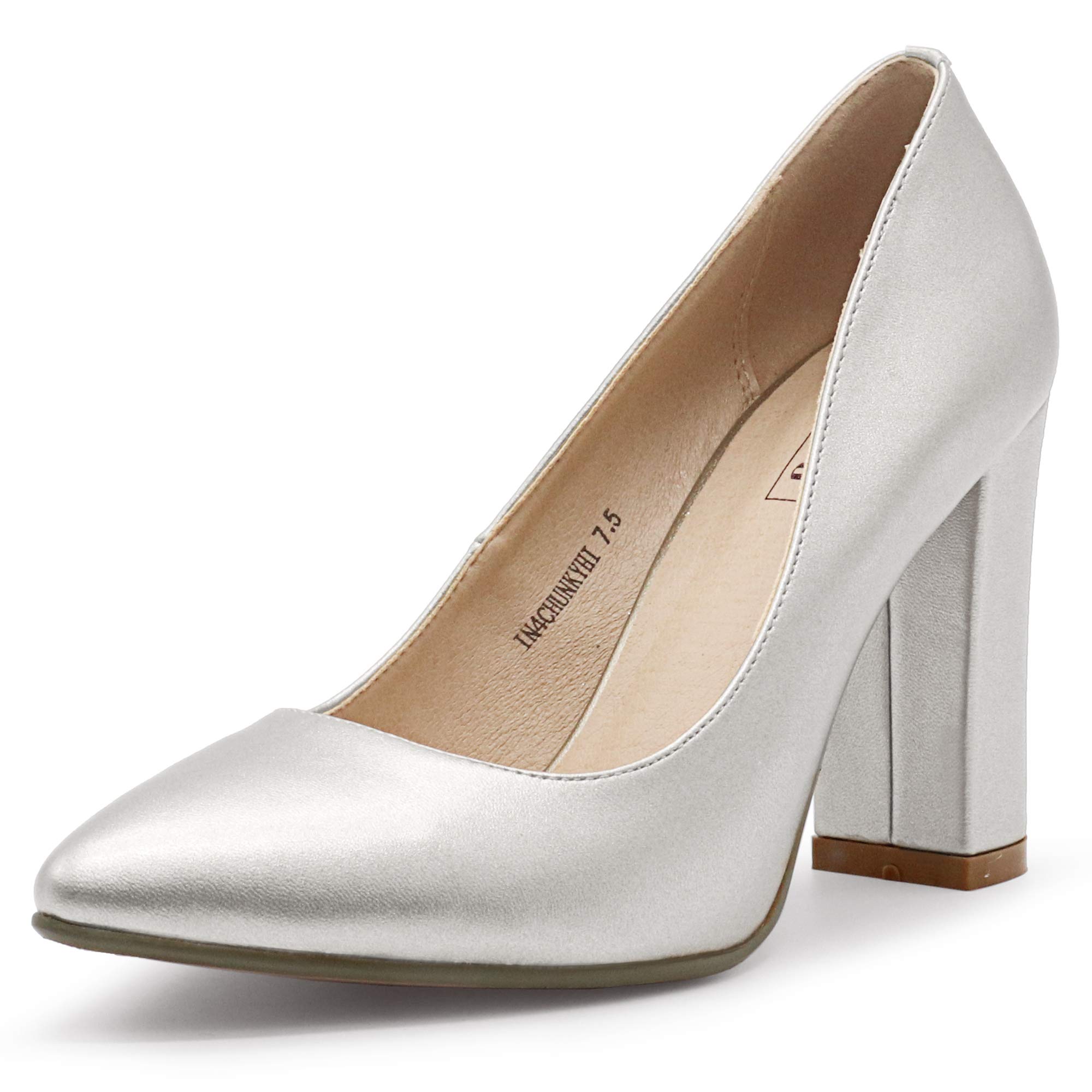 IDIFU Women's Chunky Block High Heel Pumps - Pointed Toe Dress Shoes for Office, Party & Wedding - Comfortable Closed Toe Women's Dress Shoes for Work, Business & Formal Occasions