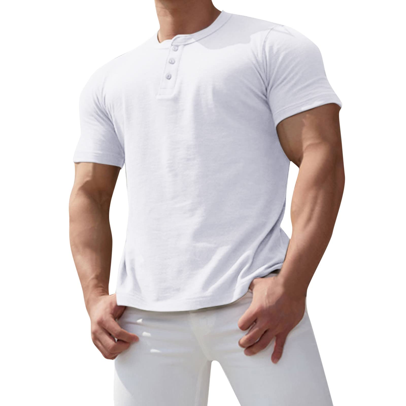 BEUU Men's Henley Shirts - 2023 Summer Short Sleeve Button Down Casual T-Shirt | Slim Fit Muscle Tee for Outdoor Activities, Dating & Everyday Wear