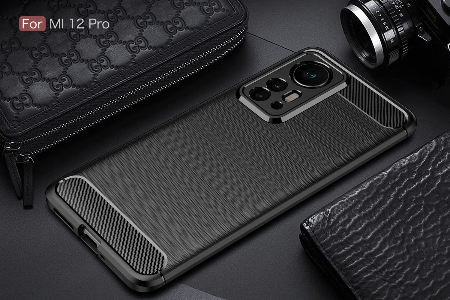 Premium Carbon Fiber Texture Shockproof Case for Xiaomi Mi 12 Pro (2022) - Anti-Scratch Protective Cover with Impact Absorption | Perfect for Daily Use, Travel & Outdoor Activities (Black)