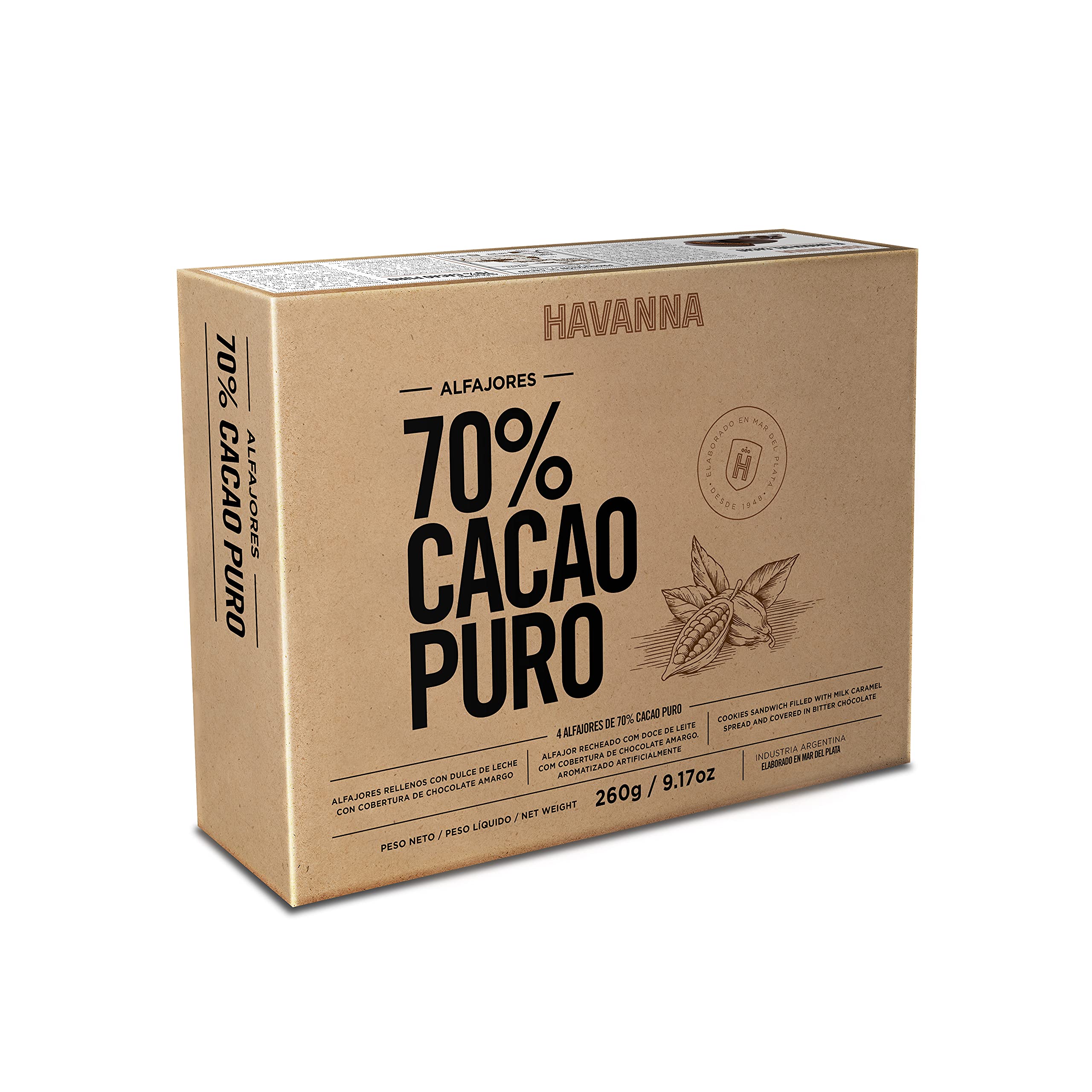 Havanna Extra Dark Chocolate Alfajores – Dulce de Leche Filled Cookies Coated in 70% Pure Dark Chocolate – Authentic Argentinian Dessert – Box of 4 – Perfect for Gifts, Parties & Coffee Time
