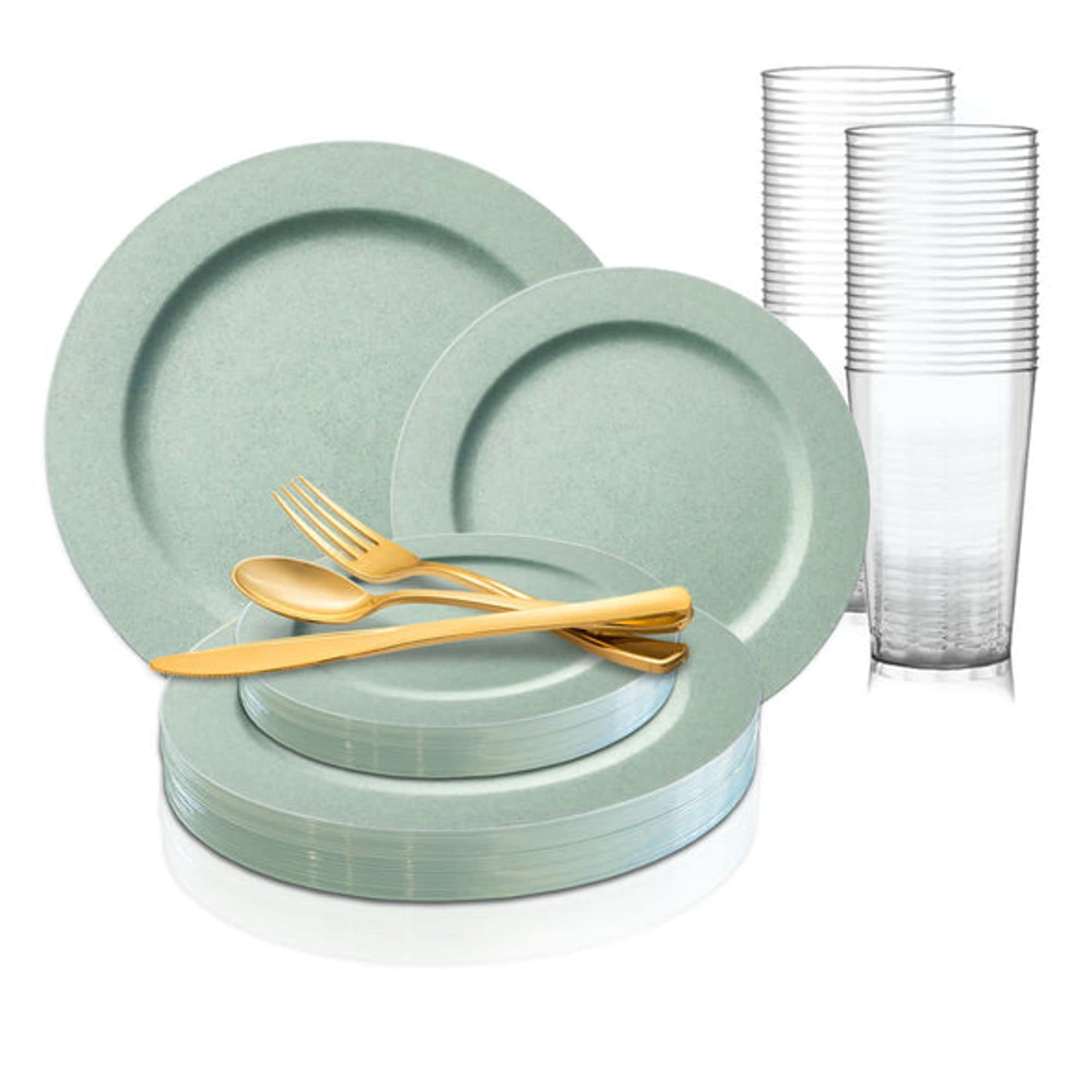 Elegant Disposable Plastic Dinnerware Set - Matte Dinner Plates, Salad Plates, Cutlery (Forks, Spoons, Knives) & Cups Bulk 60-Piece Party Package in Turquoise - Perfect for Weddings, Birthdays, BBQs & Outdoor Events