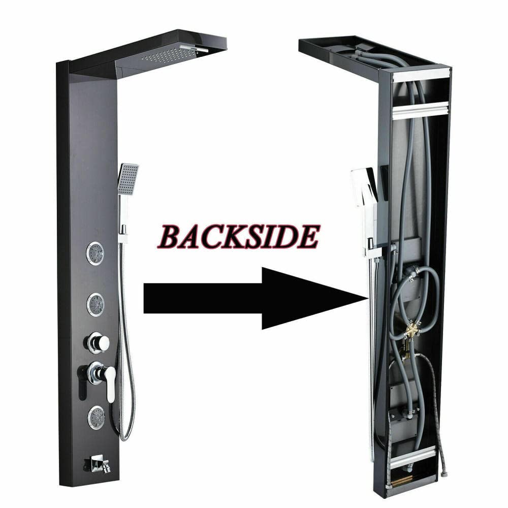 Black Rainfall Waterfall Combo Faucet Shower Panel Tower with Body Jets - Massage System for Luxury Bathroom Spa Experience