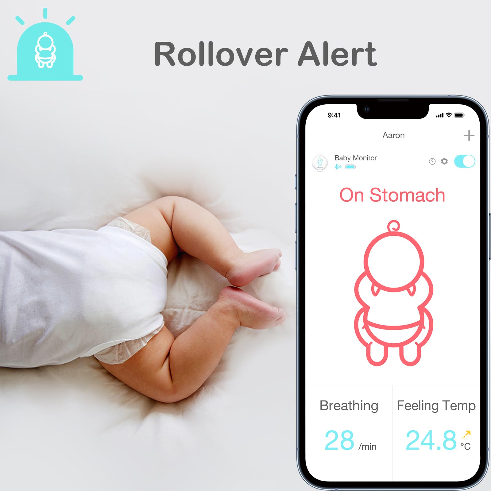 Sense-U Smart Baby Breathing Monitor - Track Baby's Breathing, Temperature, Rollover & Sleep Position for Infant Safety with Real-Time Smartphone Alerts | Ideal for Newborns, Nursery & Safe Sleep Monitoring
