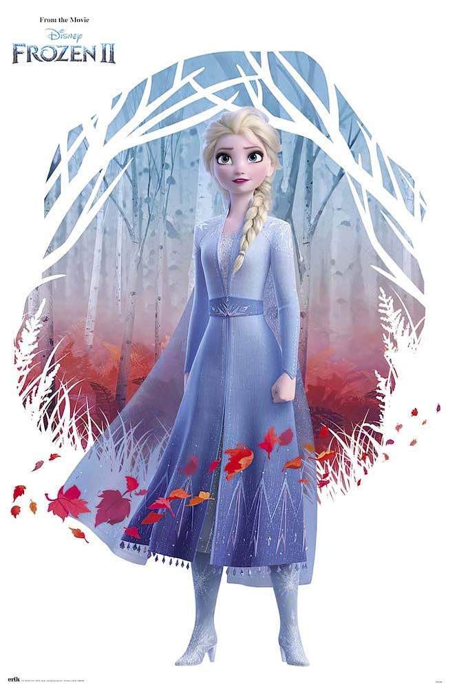 Frozen 2 Movie Poster - Elsa in Forest Wall Art Print 24x36 Inches - Disney Princess Home Decor for Kids Room, Theater Room & Gift Idea